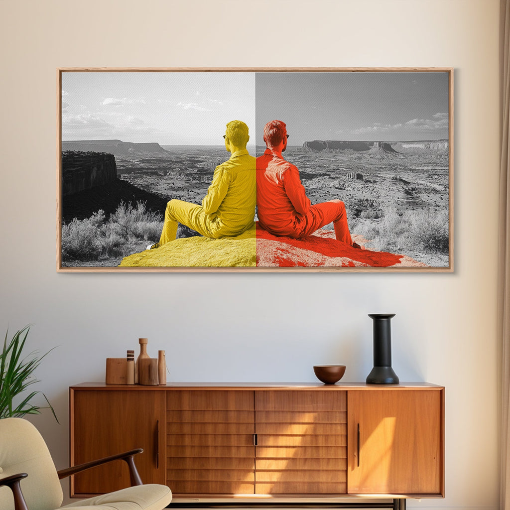 Dual Tone Journey, Conceptual Landscape Art, Contemporary Travel Decor, Mindful Wall Accent, Framed Canvas Print, Office or Study Art